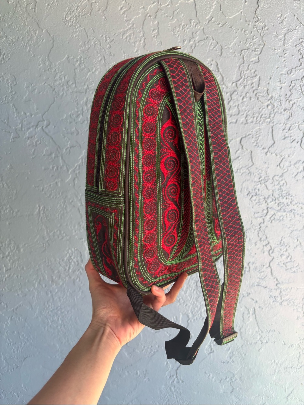 Embroidered Red & Green Mini Backpack - Picture 5 of 12
